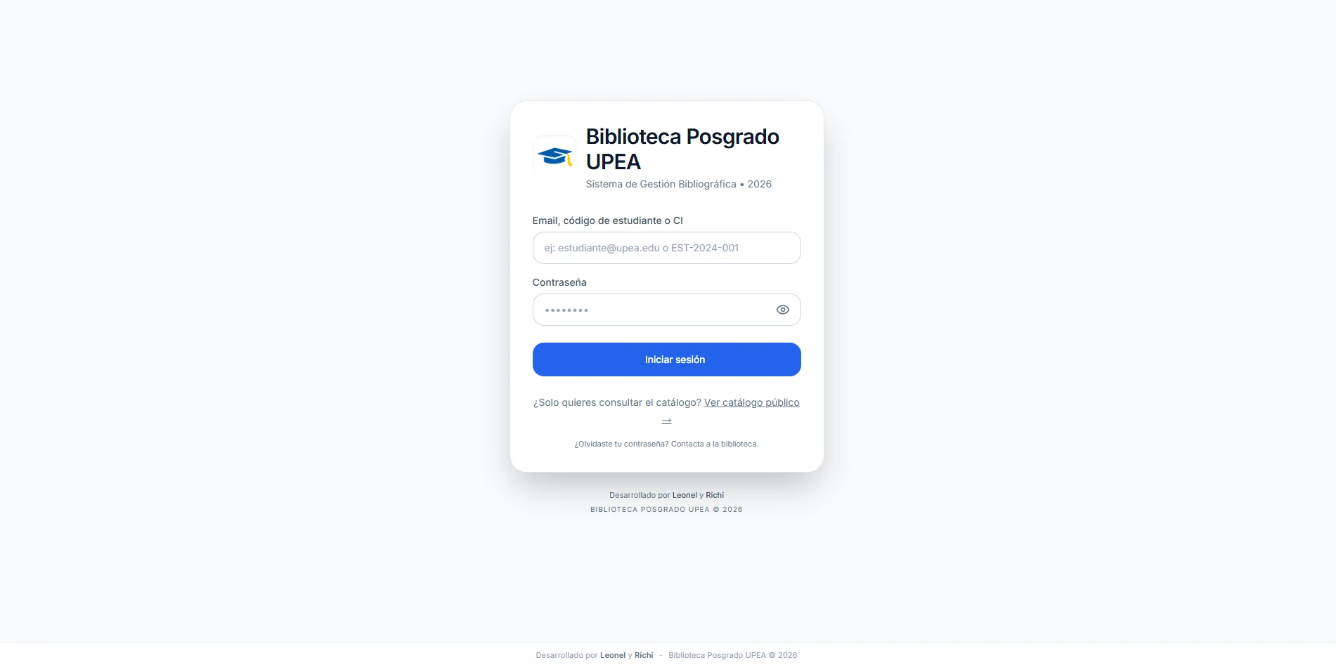 Pantalla de inicio de sesión con campos de identificador y contraseña