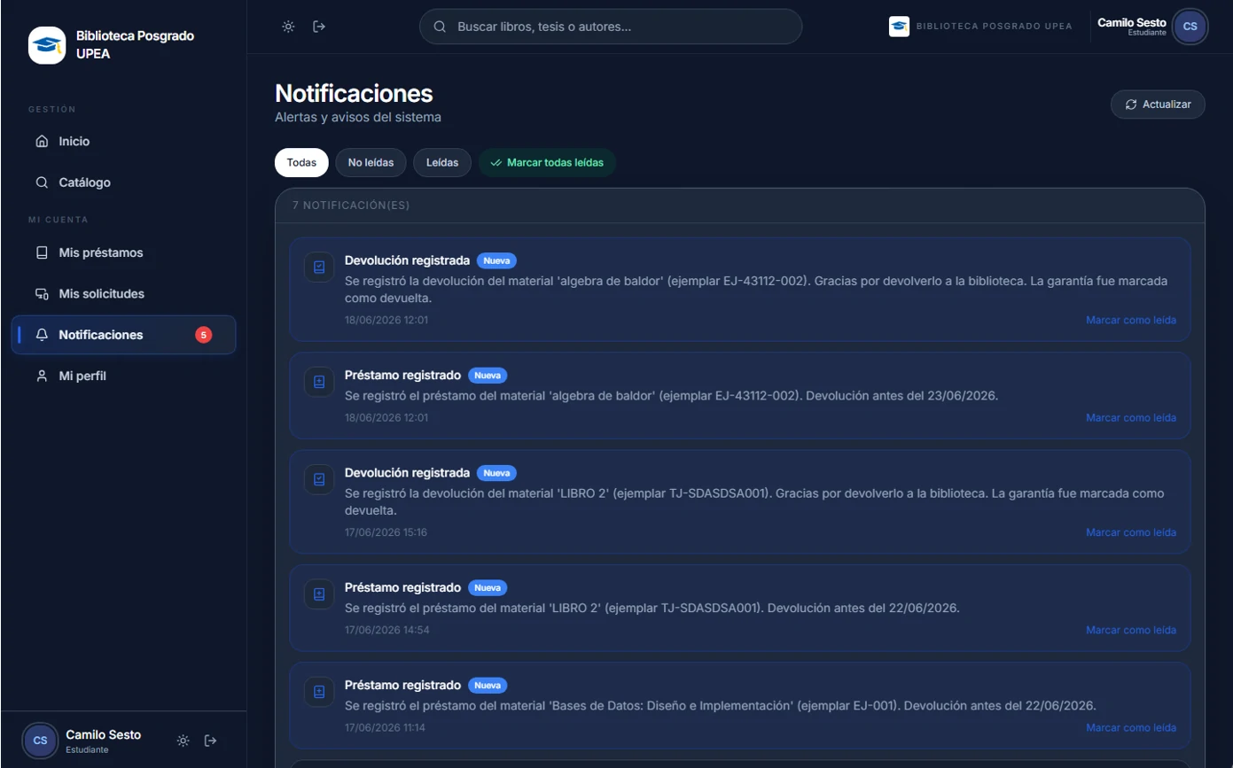 Centro de notificaciones con lista cronológica de avisos